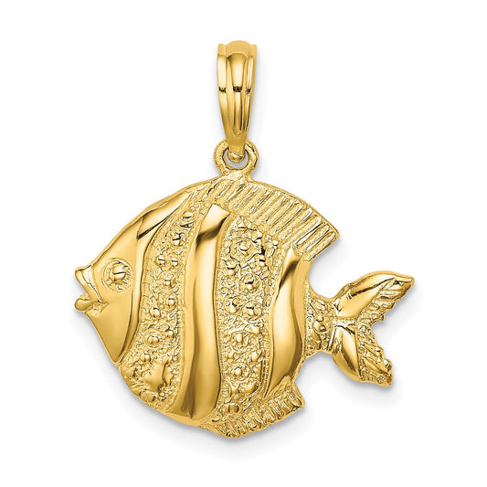 Million Charms 14K Yellow Gold Themed Polished & Engraved Fish Charm