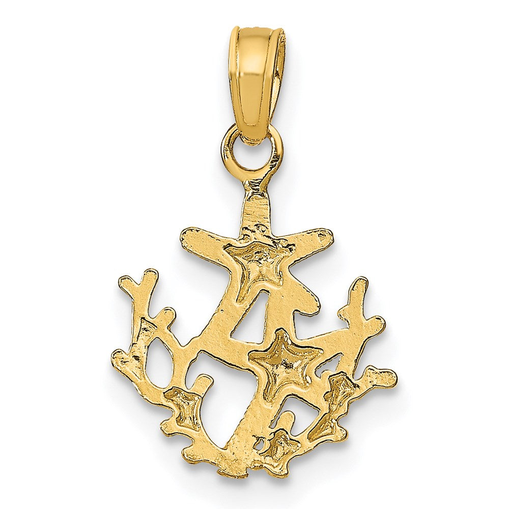 Million Charms 14K Yellow Gold Themed Textured Mini Double Nautical Starfish & Coral Charm
