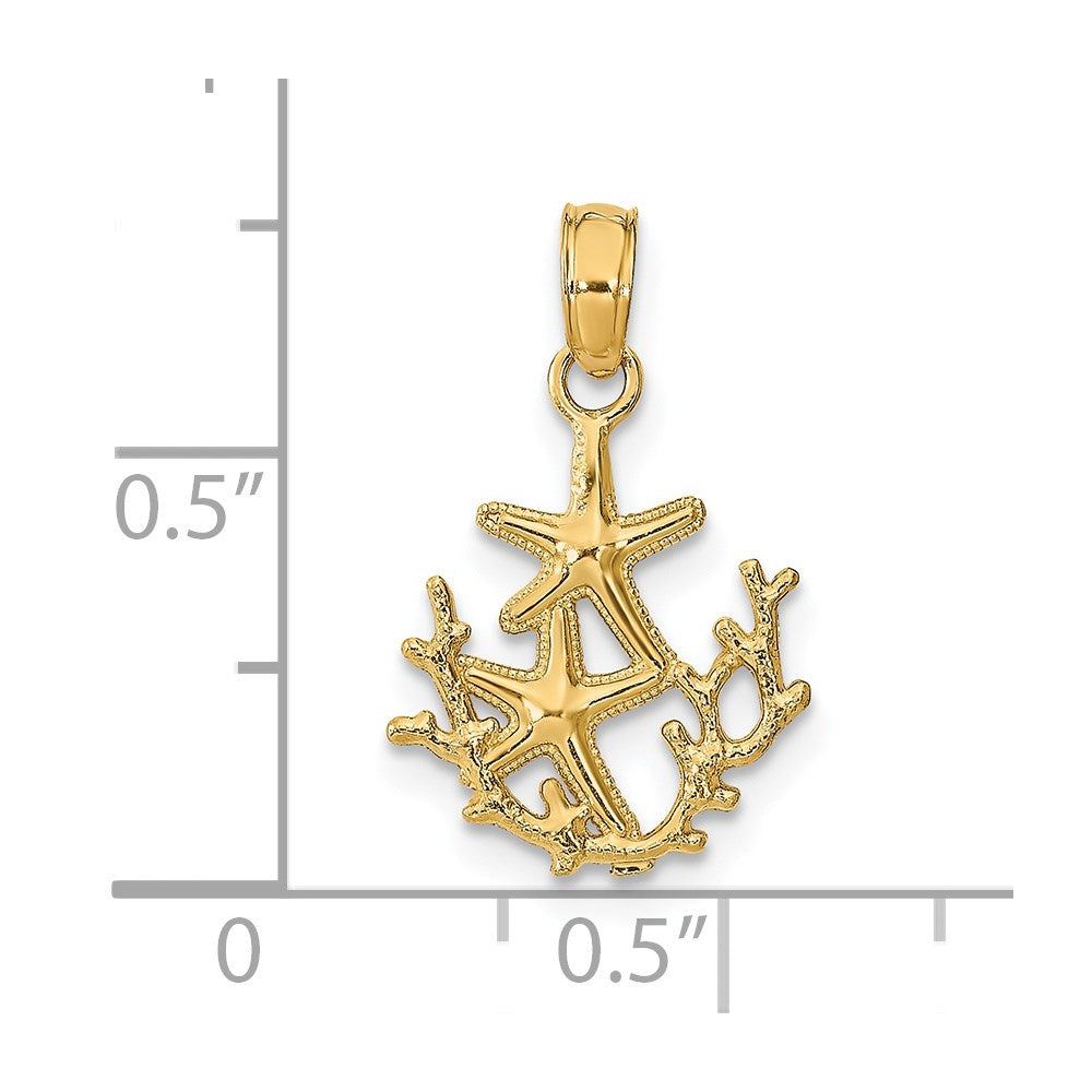 Million Charms 14K Yellow Gold Themed Textured Mini Double Nautical Starfish & Coral Charm