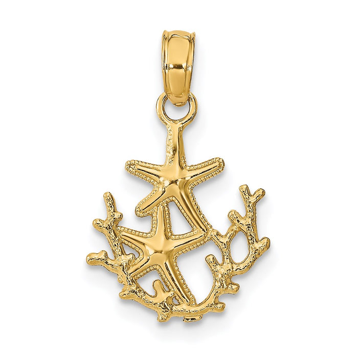Million Charms 14K Yellow Gold Themed Textured Mini Double Nautical Starfish & Coral Charm