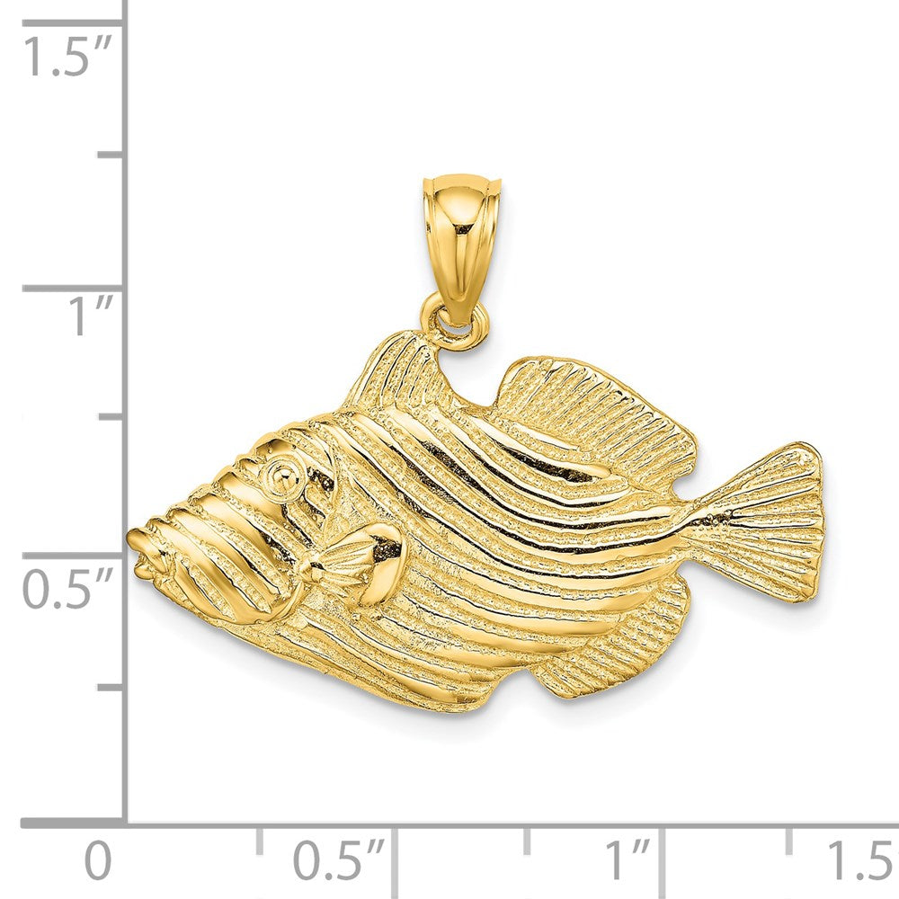 Million Charms 14K Yellow Gold Themed Polished & Engraved Fish With Stipes Charm