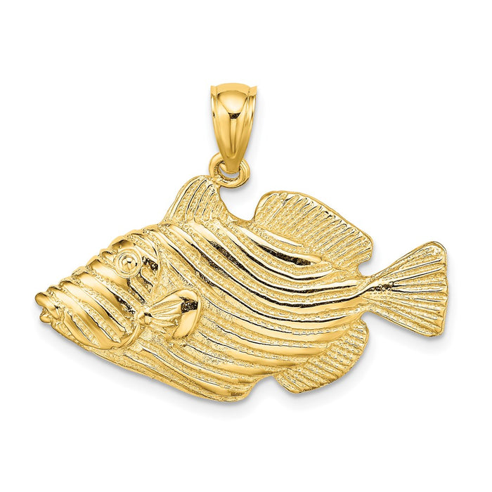 Million Charms 14K Yellow Gold Themed Polished & Engraved Fish With Stipes Charm