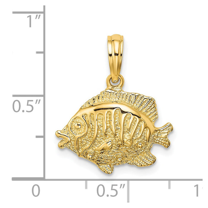 Million Charms 14K Yellow Gold Themed Polished & Textured Fish Charm