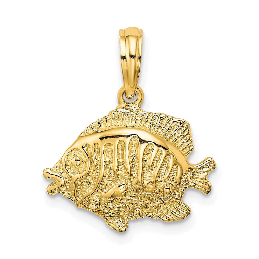 Million Charms 14K Yellow Gold Themed Polished & Textured Fish Charm