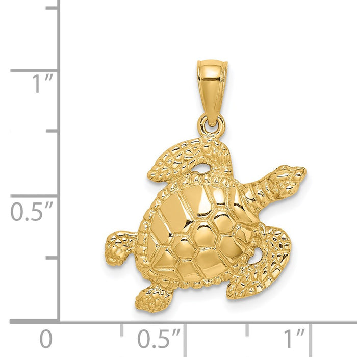 Million Charms 14K Yellow Gold Themed Textured Sea Turtle Charm