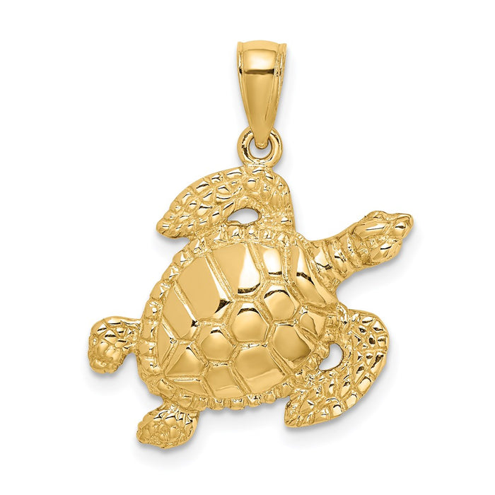 Million Charms 14K Yellow Gold Themed Textured Sea Turtle Charm