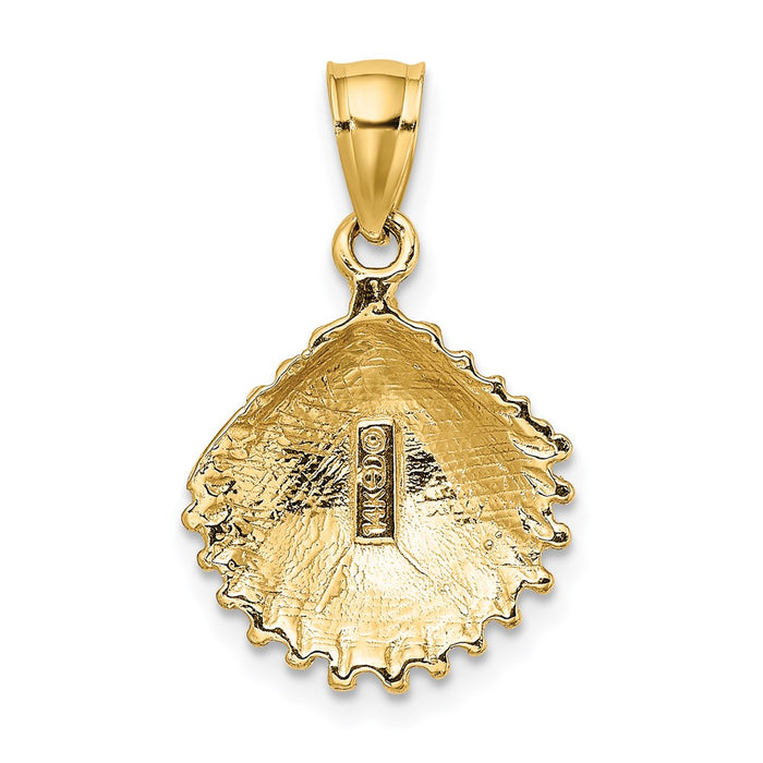 Million Charms 14K Yellow Gold Themed 2-D Textured Scallop Shell Charm