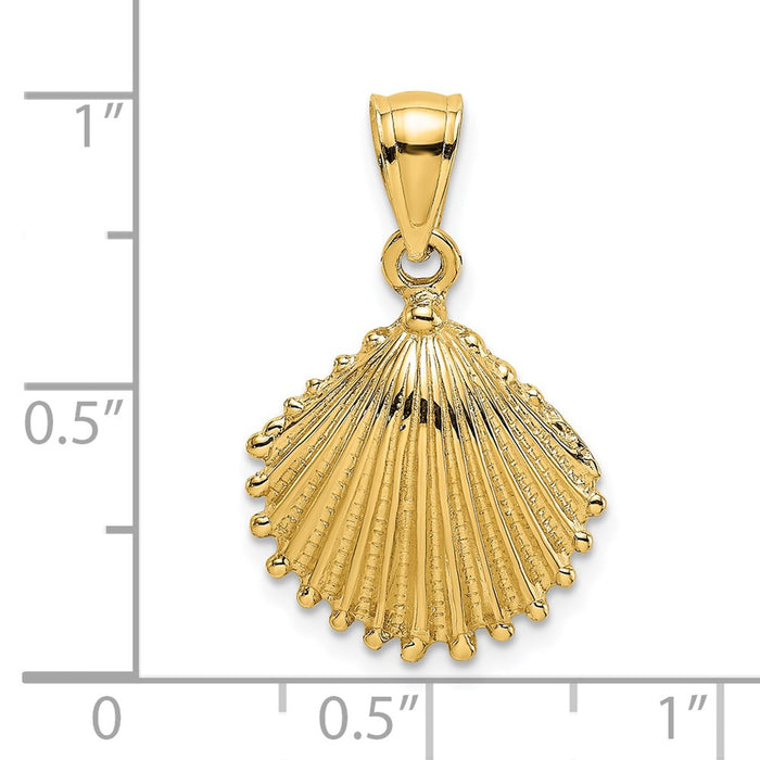 Million Charms 14K Yellow Gold Themed 2-D Textured Scallop Shell Charm