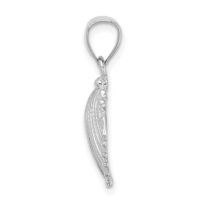 Million Charms 14K White Gold Themed Textured Scallop Shell Charm
