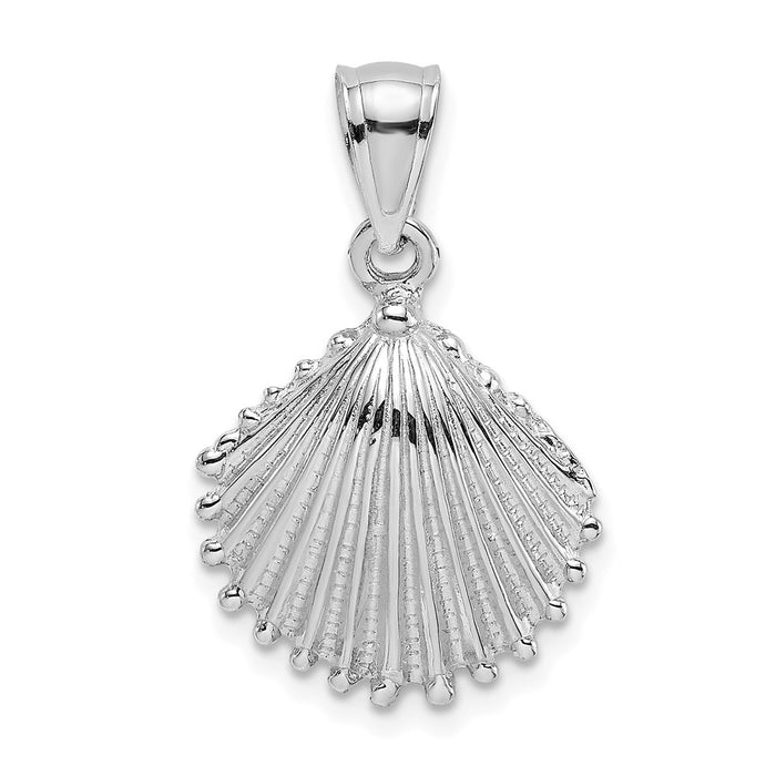 Million Charms 14K White Gold Themed Textured Scallop Shell Charm