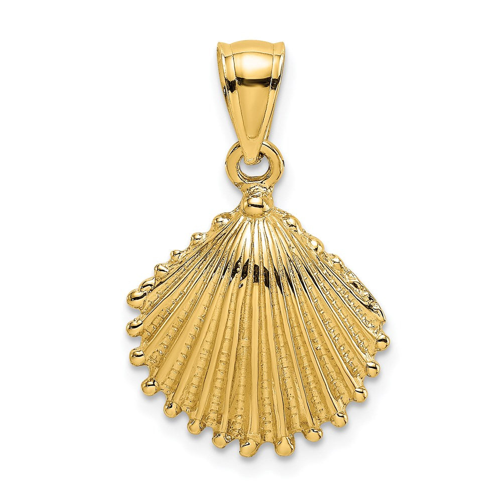 Million Charms 14K Yellow Gold Themed 2-D Textured Scallop Shell Charm