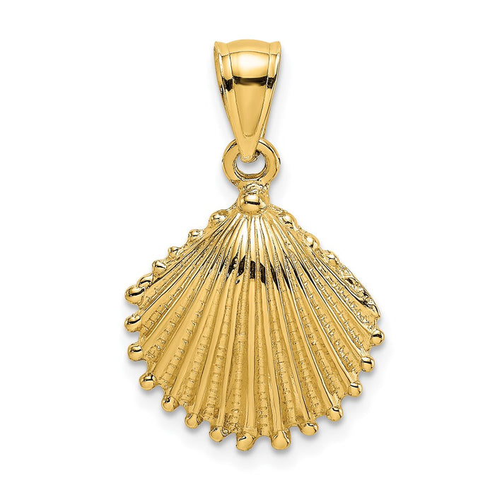 Million Charms 14K Yellow Gold Themed 2-D Textured Scallop Shell Charm