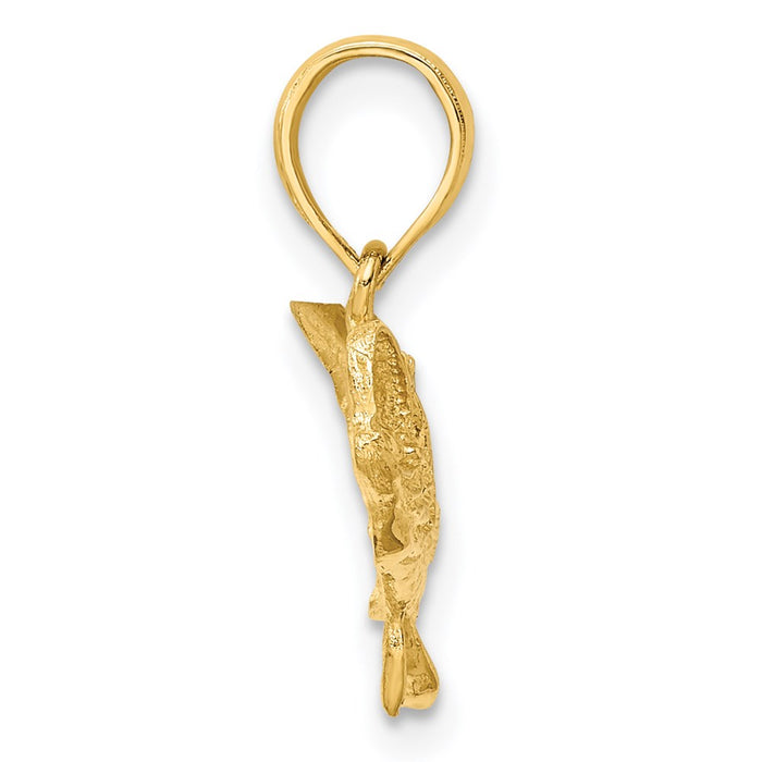 Million Charms 14K Yellow Gold Themed 2-D Bass Fish With Tail Up Charm