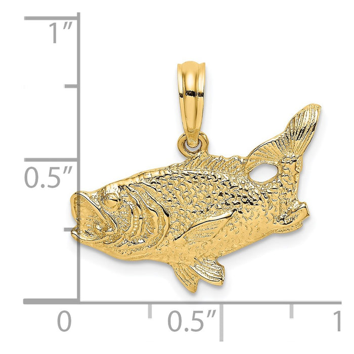 Million Charms 14K Yellow Gold Themed 2-D Bass Fish With Tail Up Charm