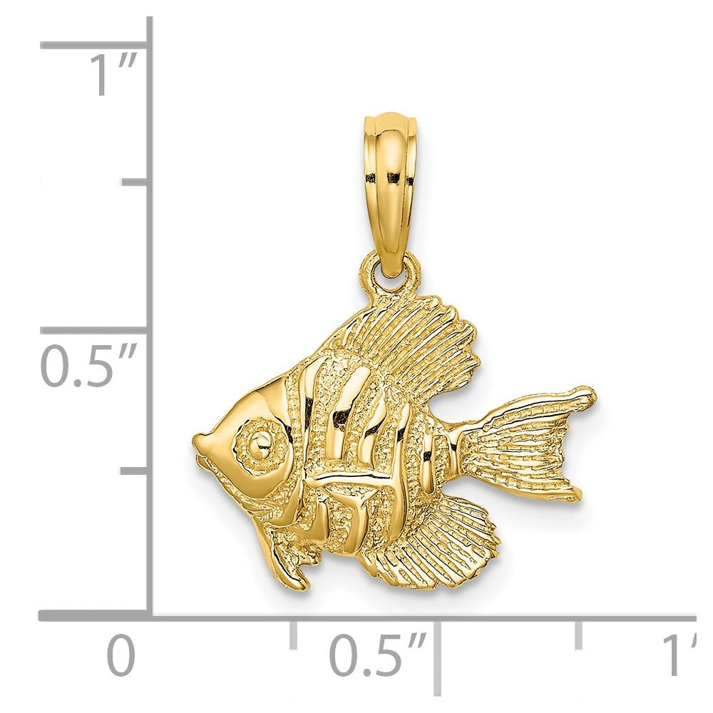 Million Charms 14K Yellow Gold Themed Polished & Engraved Fish Charm