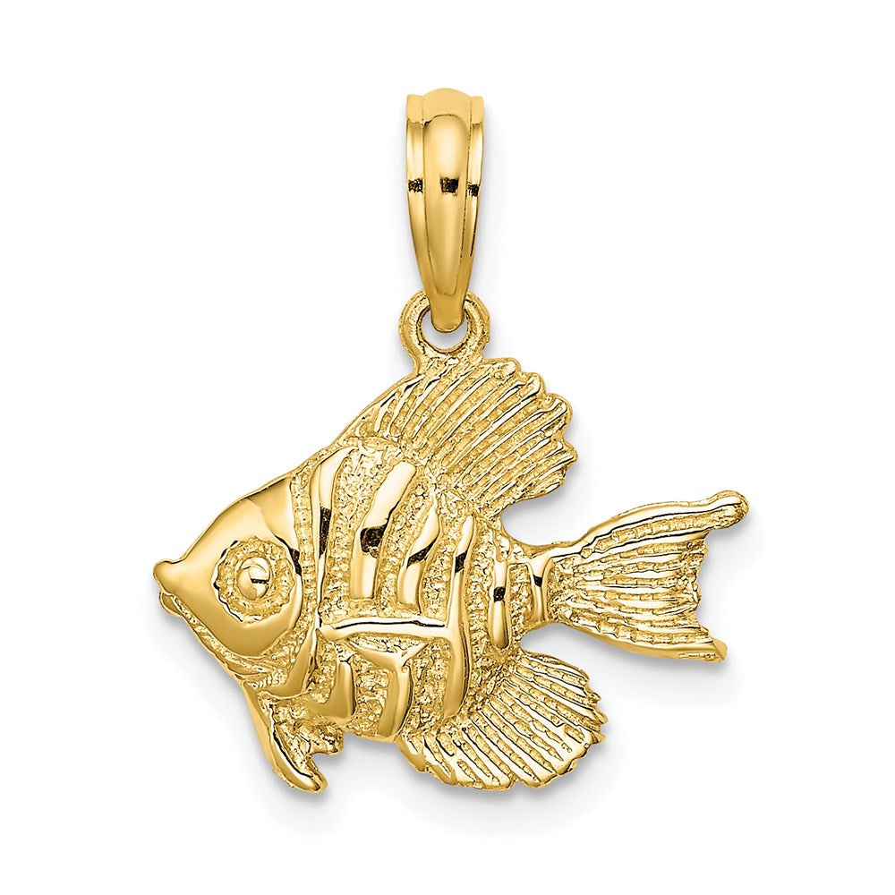 Million Charms 14K Yellow Gold Themed Polished & Engraved Fish Charm