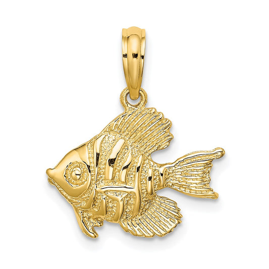 Million Charms 14K Yellow Gold Themed Polished & Engraved Fish Charm