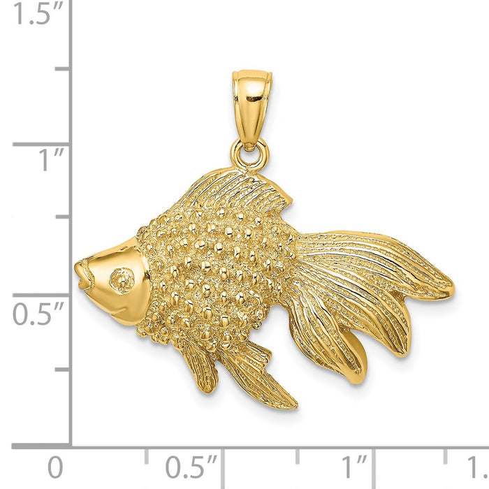 Million Charms 14K Yellow Gold Themed Polished & Textured Gold Themed Fish Charm