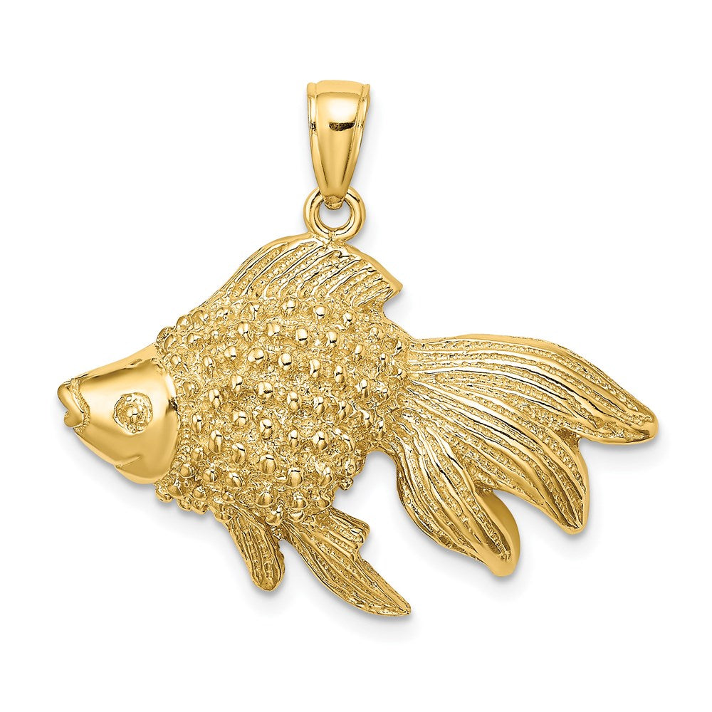 Million Charms 14K Yellow Gold Themed Polished & Textured Gold Themed Fish Charm