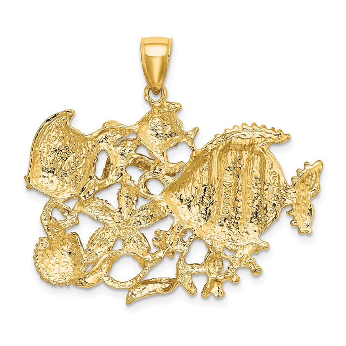 Million Charms 14K Yellow Gold Themed Polished & Textured Aquarium Charm