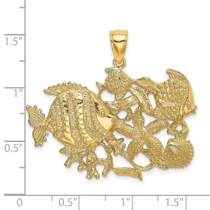 Million Charms 14K Yellow Gold Themed Polished & Textured Aquarium Charm