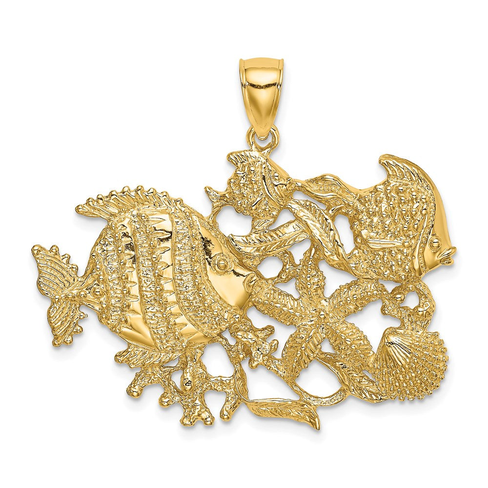 Million Charms 14K Yellow Gold Themed Polished & Textured Aquarium Charm