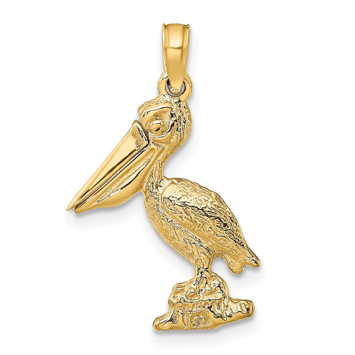 Million Charms 14K Yellow Gold Themed 3-D Small Pelican Standing With Moveable Mouth Charm