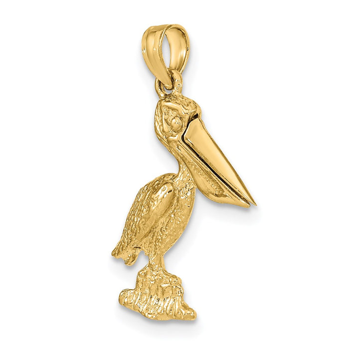 Million Charms 14K Yellow Gold Themed 3-D Small Pelican Standing With Moveable Mouth Charm