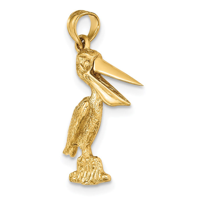 Million Charms 14K Yellow Gold Themed 3-D Small Pelican Standing With Moveable Mouth Charm