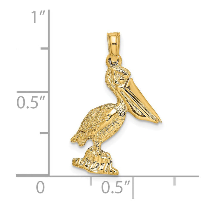 Million Charms 14K Yellow Gold Themed 3-D Small Pelican Standing With Moveable Mouth Charm