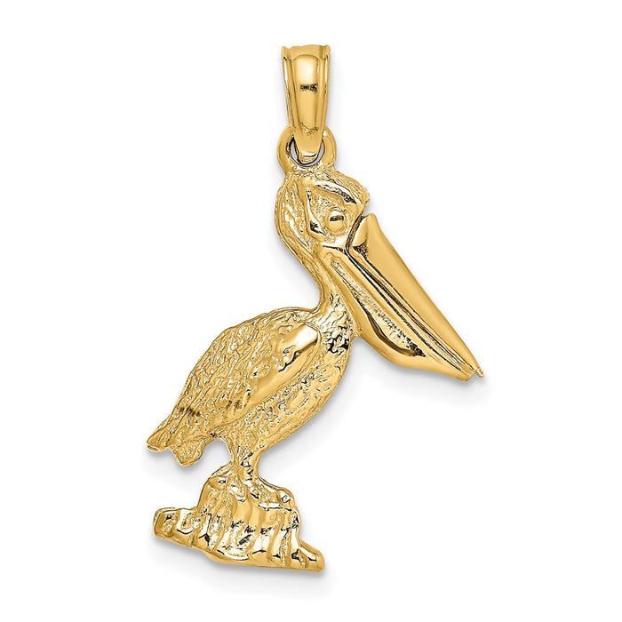 Million Charms 14K Yellow Gold Themed 3-D Small Pelican Standing With Moveable Mouth Charm