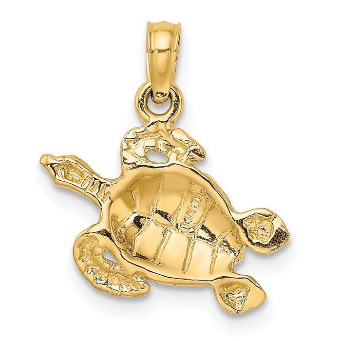 Million Charms 14K Yellow Gold Themed Textured Sea Turtle Charm