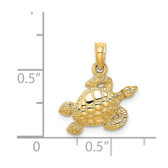 Million Charms 14K Yellow Gold Themed Textured Sea Turtle Charm