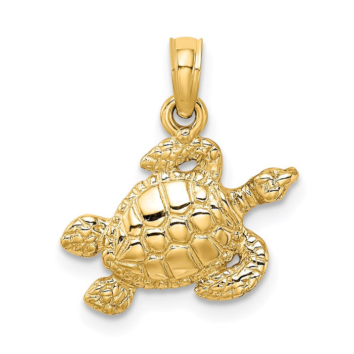 Million Charms 14K Yellow Gold Themed Textured Sea Turtle Charm
