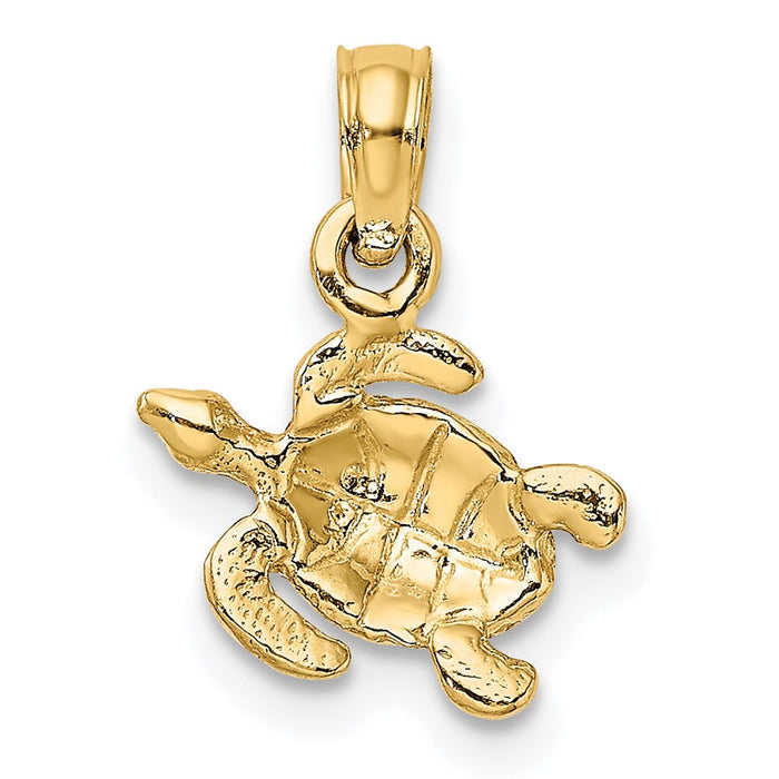 Million Charms 14K Yellow Gold Themed Textured Sea Turtle Charm