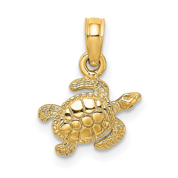 Million Charms 14K Yellow Gold Themed Textured Sea Turtle Charm