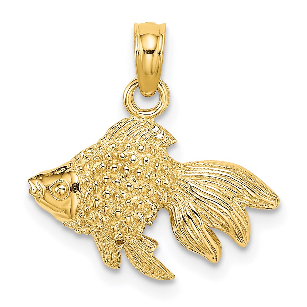 Million Charms 14K Yellow Gold Themed 2-D & Textured Gold Themed Fish Charm