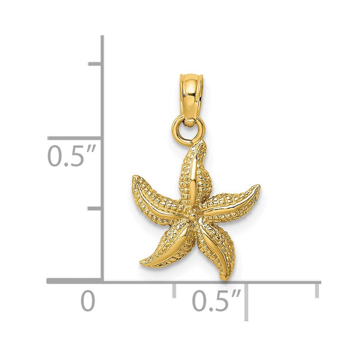 Million Charms 14K Yellow Gold Themed 2-D & Textured Nautical Starfish Charm