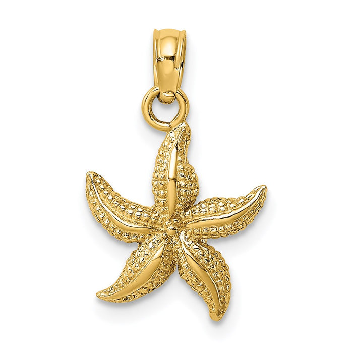 Million Charms 14K Yellow Gold Themed 2-D & Textured Nautical Starfish Charm