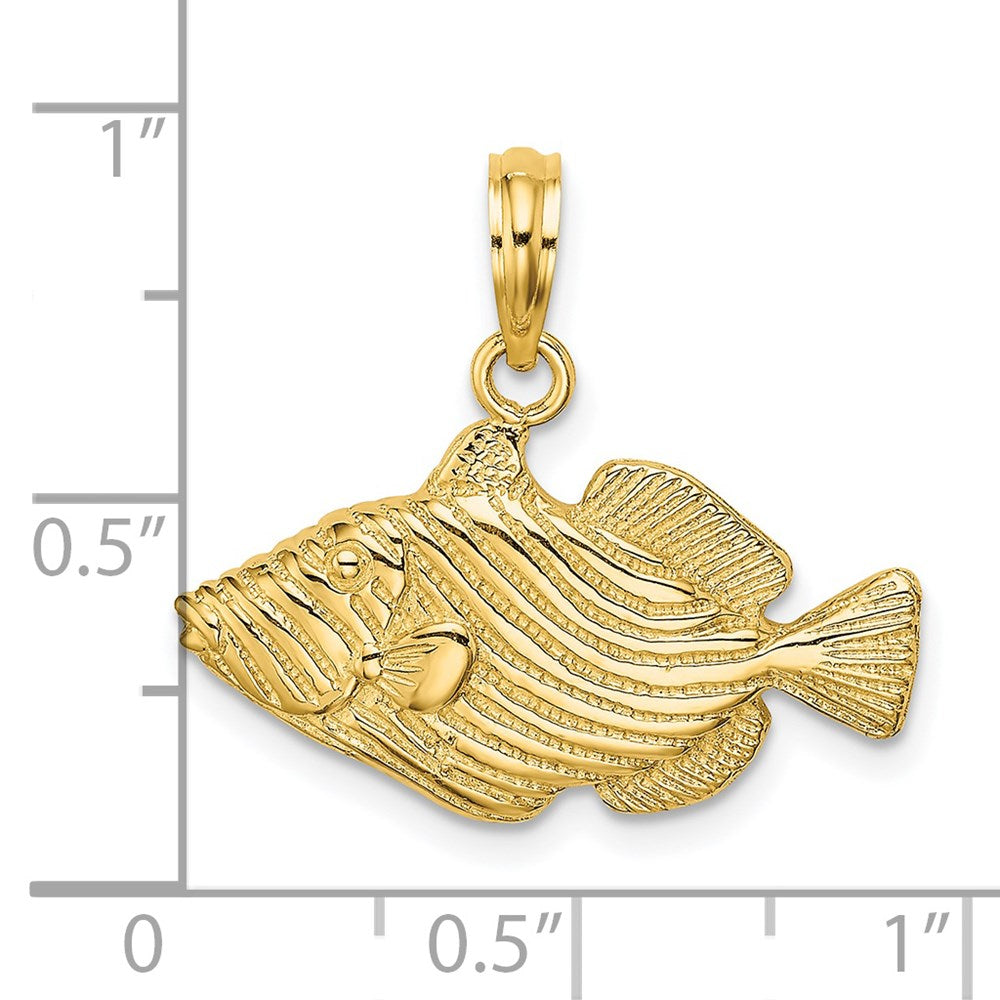 Million Charms 14K Yellow Gold Themed 2-D & Engraved Striped Fish Charm