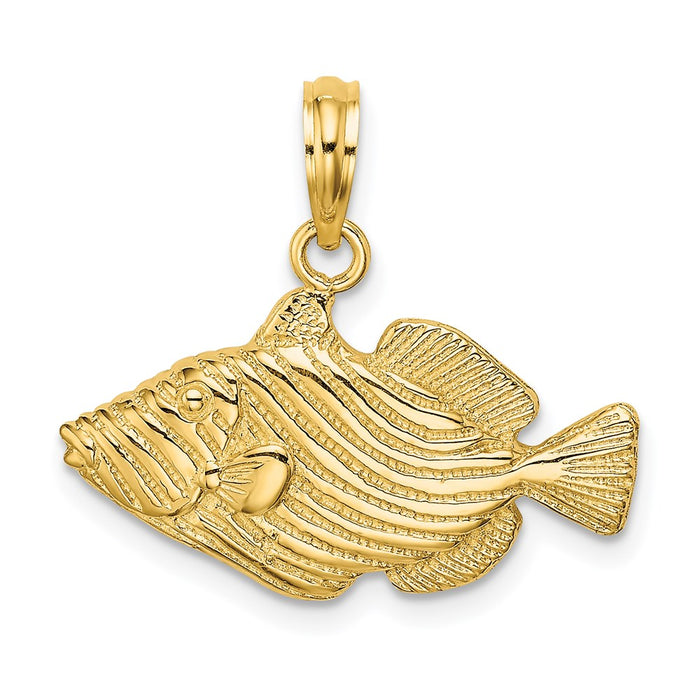 Million Charms 14K Yellow Gold Themed 2-D & Engraved Striped Fish Charm