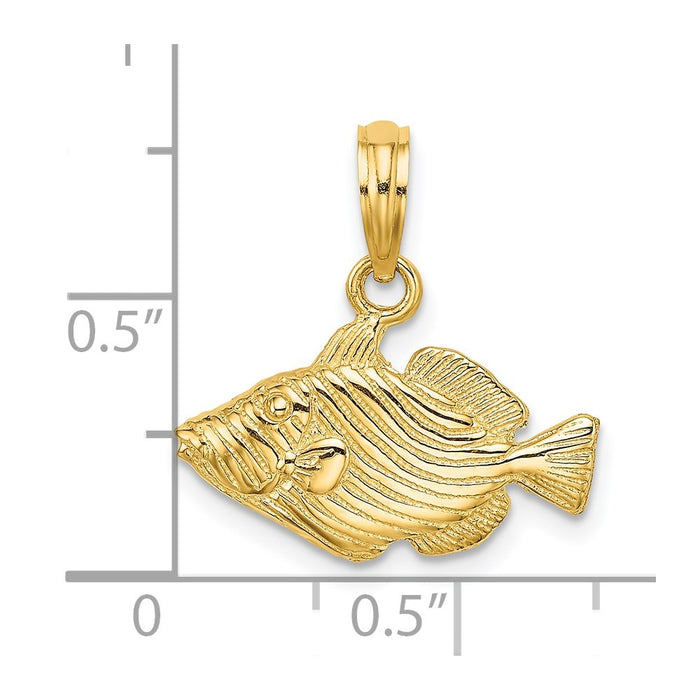 Million Charms 14K Yellow Gold Themed 2-D & Engraved Striped Fish Charm