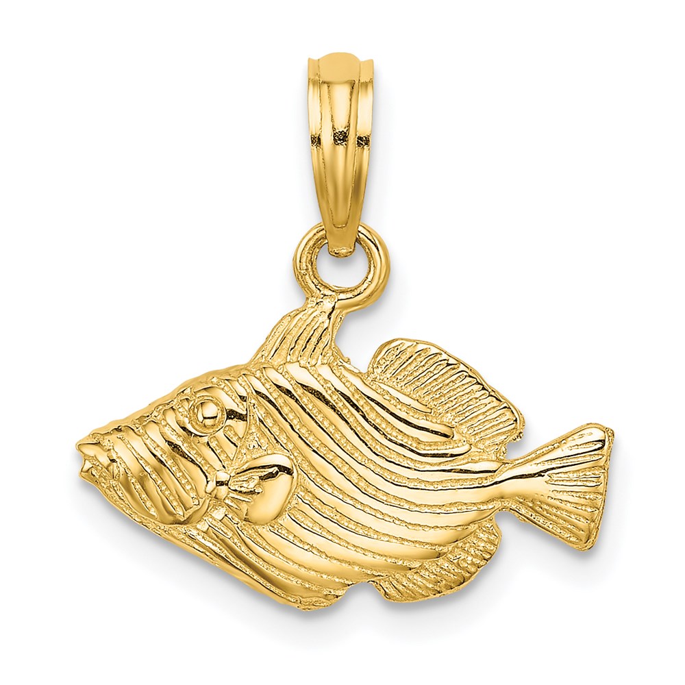 Million Charms 14K Yellow Gold Themed 2-D & Engraved Striped Fish Charm