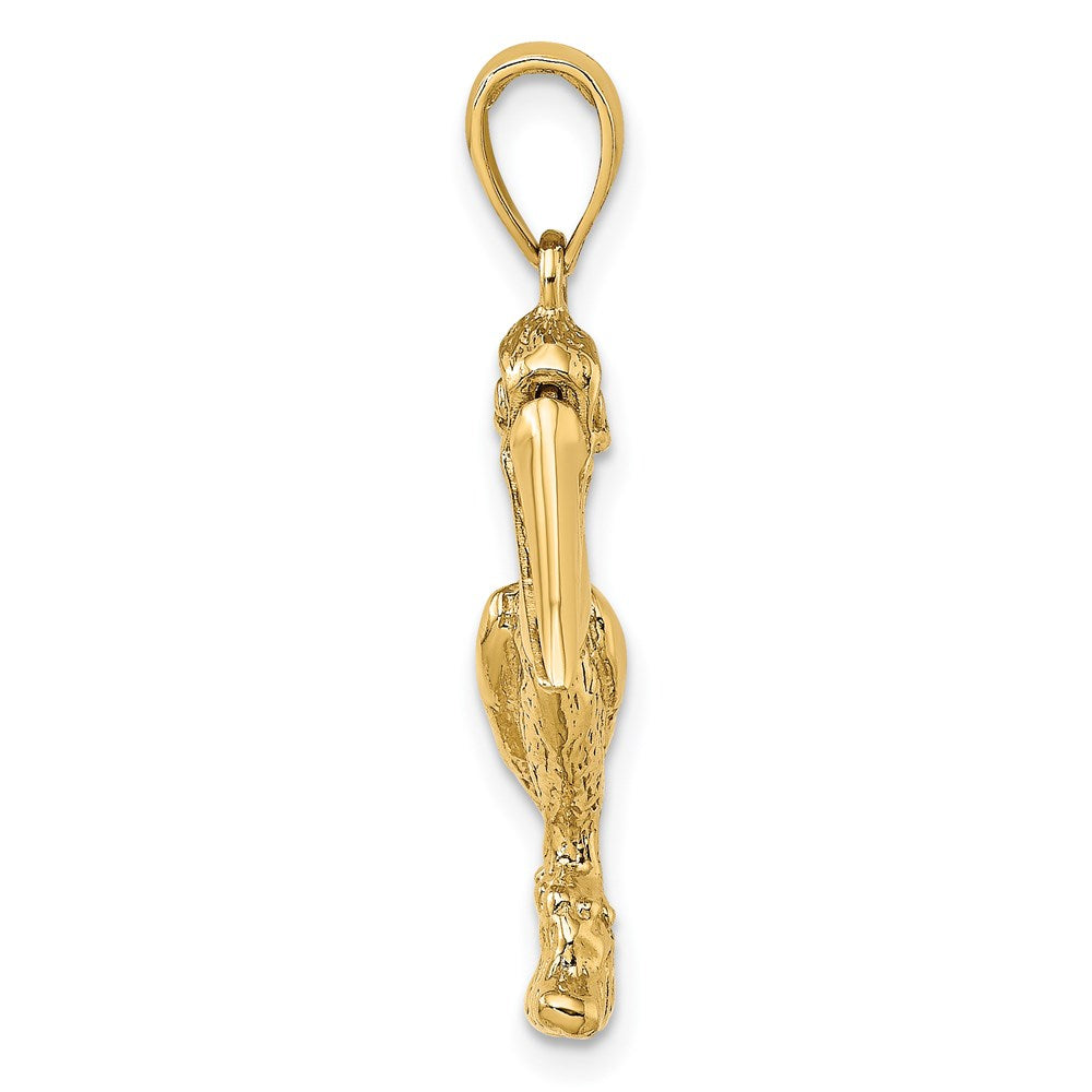Million Charms 14K Yellow Gold Themed 3-D Large Pelican Standing With Moveable Mouth Charm