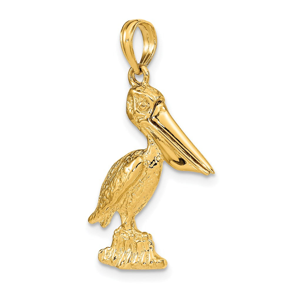 Million Charms 14K Yellow Gold Themed 3-D Large Pelican Standing With Moveable Mouth Charm
