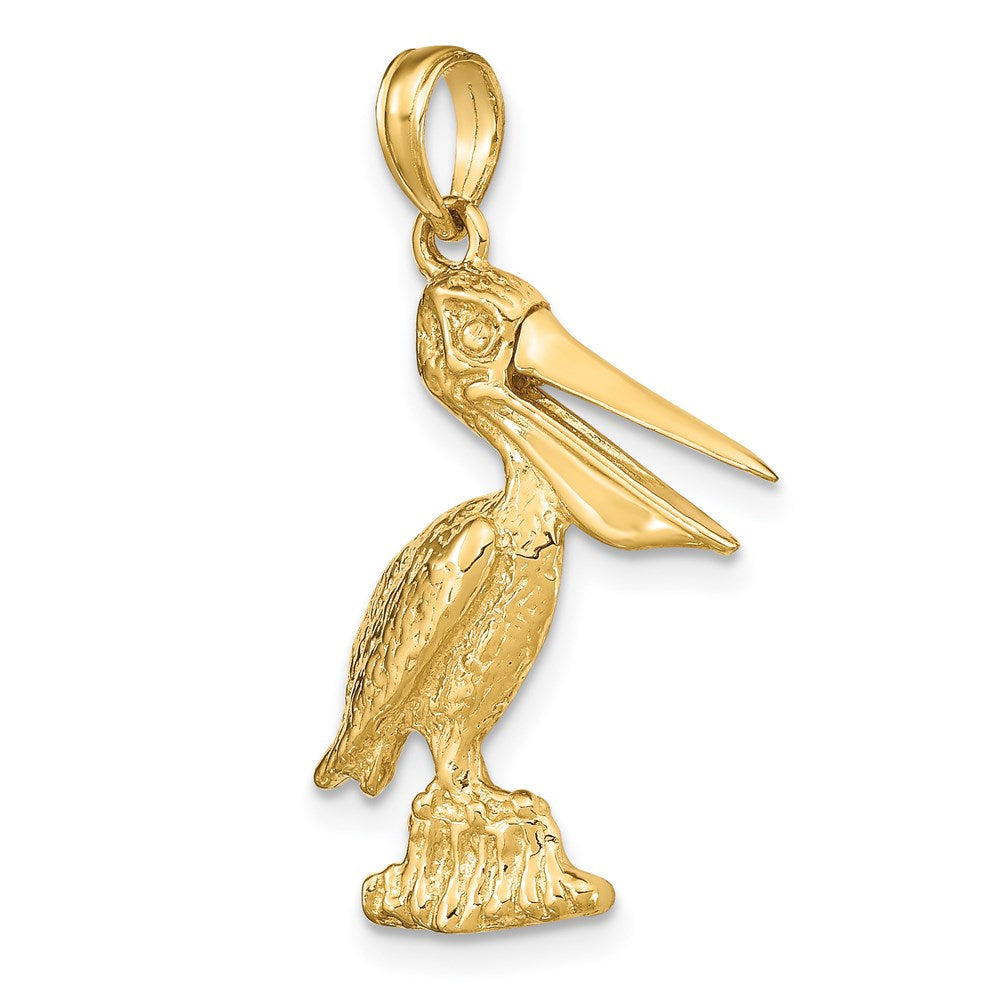 Million Charms 14K Yellow Gold Themed 3-D Large Pelican Standing With Moveable Mouth Charm