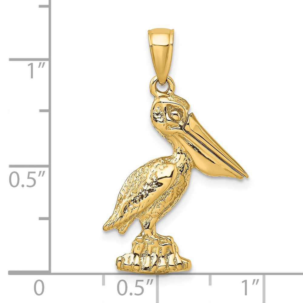 Million Charms 14K Yellow Gold Themed 3-D Large Pelican Standing With Moveable Mouth Charm