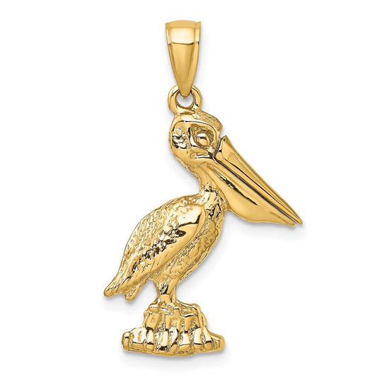 Million Charms 14K Yellow Gold Themed 3-D Large Pelican Standing With Moveable Mouth Charm