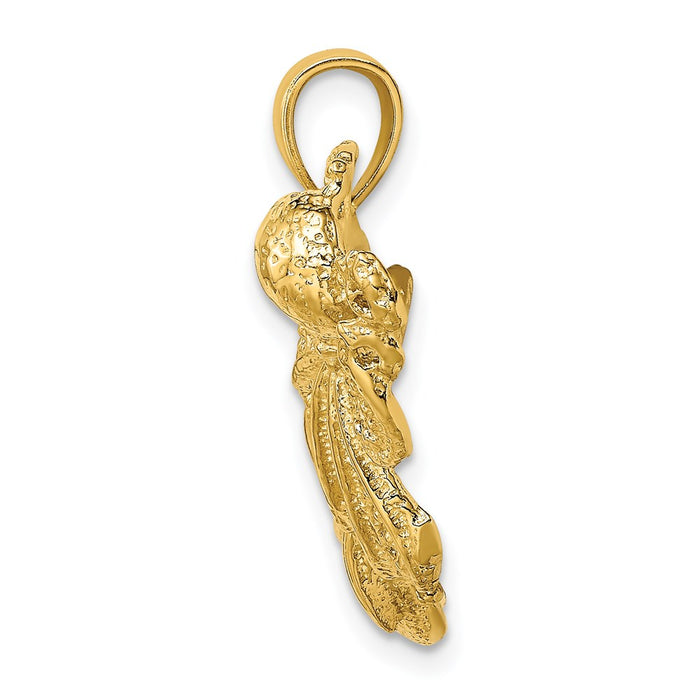 Million Charms 14K Yellow Gold Themed Polished & Textured Dolphin, Octopus Pendant