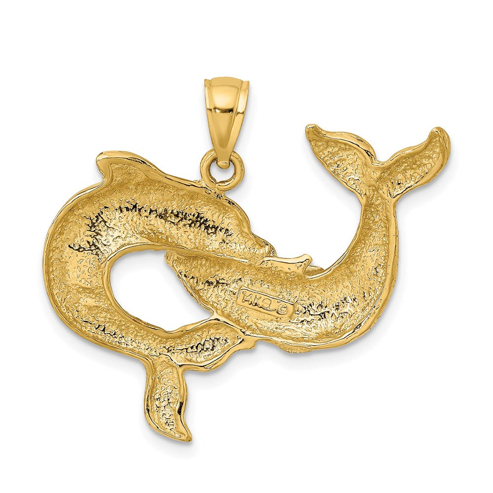 Million Charms 14K Yellow Gold Themed Polished Two Dolphins Together Charm